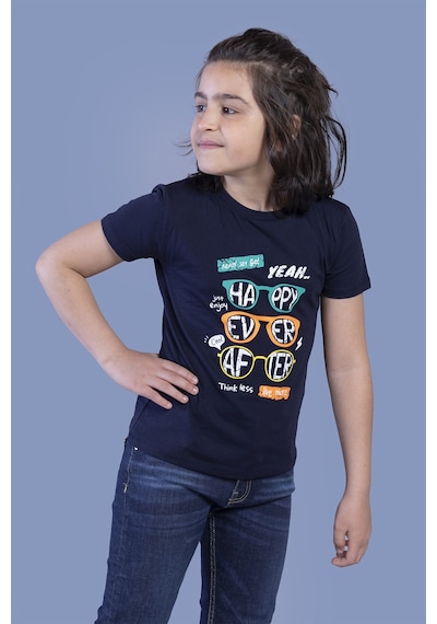 Toontoy Kids Toontoy Erkek Çocuk Baskılı Bisiklet Yaka Kısa Kollu Tişört Lacivert