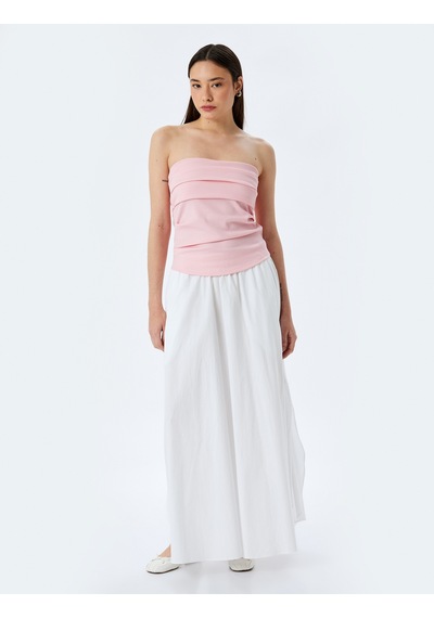 Koton Kolsuz Straplez Yaka Slim Fit Drapeli Ribanalı Üst Pembe 5sal30072ık Gül
