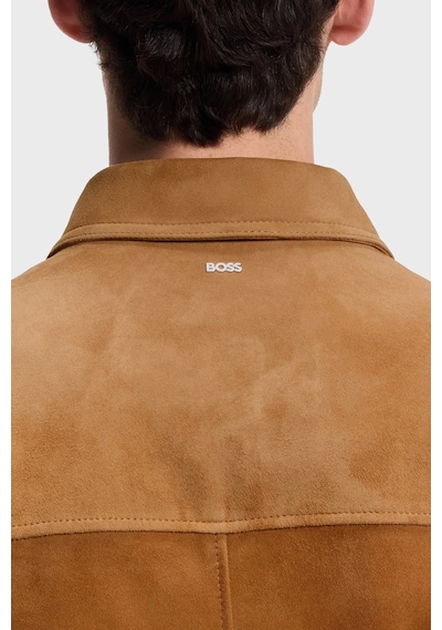 Boss Regular Fit Klasik Yaka Süet Deri Ceket Erkek Deri Ceket 50563869 260 Bej