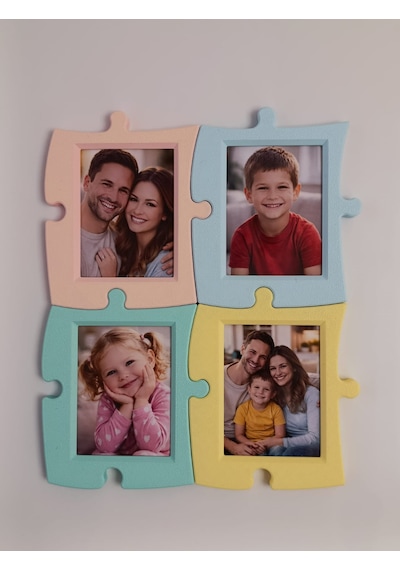 Magnet Fotoğraf Çerçevesi 4 Lü Set Puzzle Tasarım Buzdolabı & Masaüstü