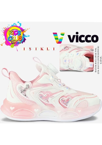 Vicco Benetti Akıllı Bağcıklı Işıklı Ortopedik Çocuk Spor Ayakkabı Pudra