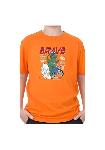 Panios Kids Brave Baskılı Erkek Çocuk Kısa Kollu Tişört Turuncu