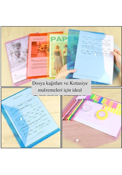A4 Çıtçıtlı Beyaz Şeffaf Renkli Zarf Dosya 1 Adet Artlantis Çıt Ç