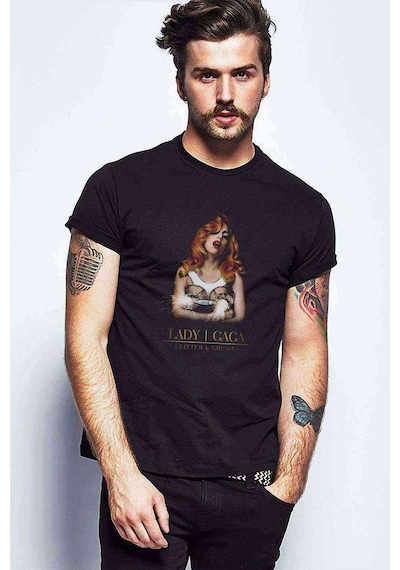 Lady Gaga Baskılı Siyah Erkek Tshirt (528856949)