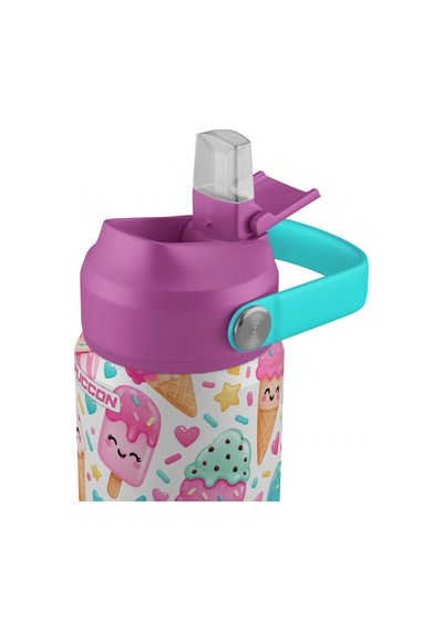 Puccon 540 Ml Renkli Dondurma Desenli Pembe Kız Çocuk Pipetli Çelik Termos Matara/suluk - 60049