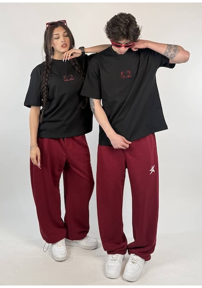 Zaee 2m Motive Taşlı Oversize T-shirt Kırmızı