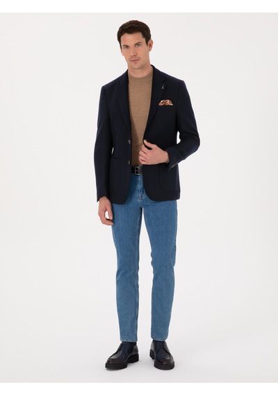 Cacharel Lacivert Slim Fit Yün Karışımlı Spor Ceket