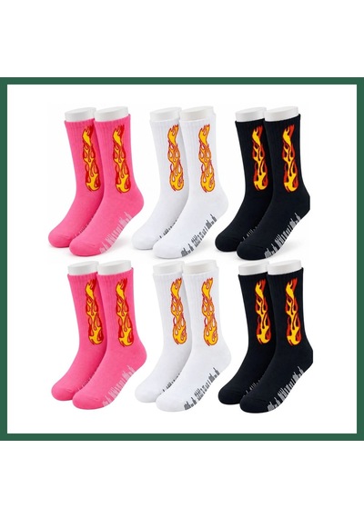 Bezos Unisex Alev Desenli Çorap 6'lı Set Pamuklu Uzun Soket Dikişsiz Nefes Alan Günlük Spor Çorabı Yumuşak Bzs01 Çok  Renkli