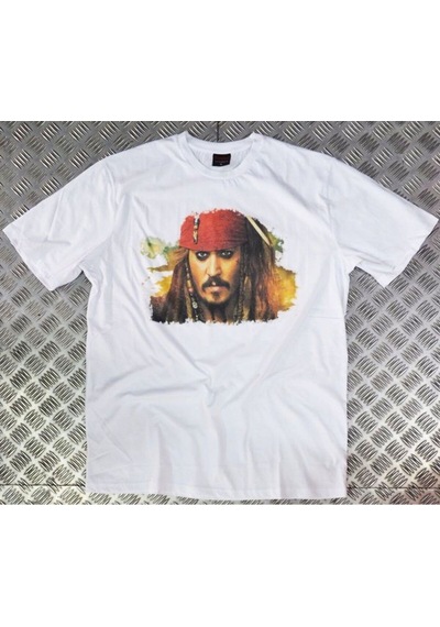 Karayip Korsanları Film Jack Sparrow Karakter Baskılı Unisex %100 Pamuk Beyaz T-shirt Beyaz