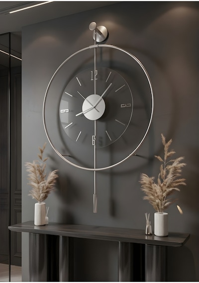 MetaQuartz Aksesuar (Büyük Boy-50*75 cm)Mat Gümüş Luxry Şeffaf Göbek Metal Dekoratif Camlı Gri