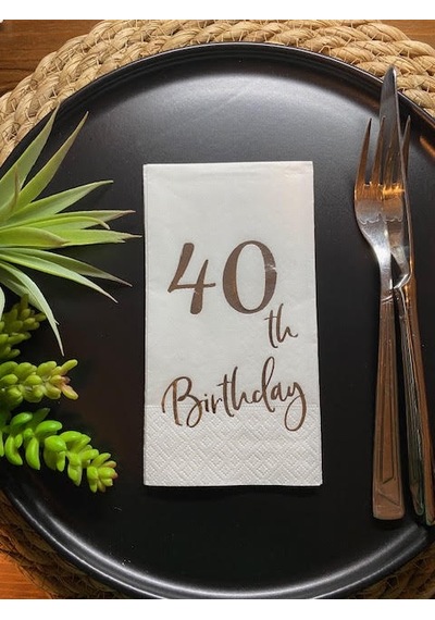 Gümüş Yaldızlı Beyaz Kırk Yaş Bırthday Garson Katlama Peçete 16 Lı