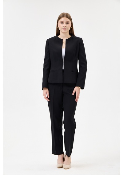 Velnara Moda Siyah Klasik Kadın Takım Elbise-sıfır Yaka Ceket & Cepli Dar Paça Pantolon Siyah - 927027358 Siyah