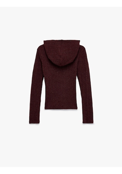 Koton Slim Fit Kapüşonlu Uzun Kollu Dokulu Fermuarlı Hırka Bordo 6wal90047ık Bordo