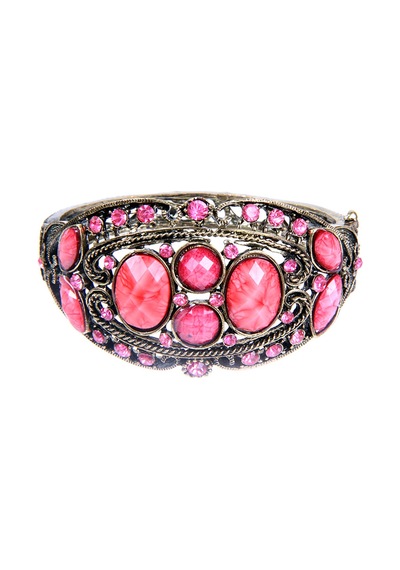 Tblk02730 Pembe Taşlı Döküm Metal Kelepçe Model Kadın Bilezik 2726-2738 Çok Renkli