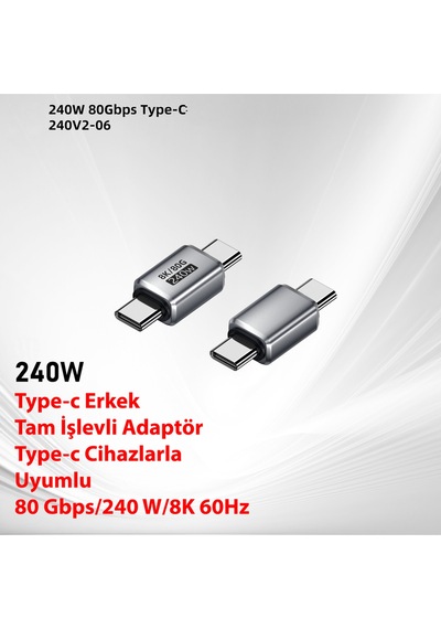 Type-c Adaptör Usb4, Thunderbolt 5 Cihazları İçin Pd240w Hızlı Şarjı Ve 80 Gb İletimi Destekler.