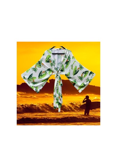 Lila Mare Şile Bezi Kumaş Palmiye Desen Tasarım Kimono Renkli Renkli
