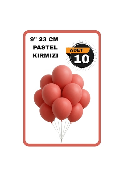 Pastel Balon 9 İnc 23 Cm Helyum Uyumlu 10 Adet Doğum Günü Kutlama Parti Süs Malzemesi Kırmızı