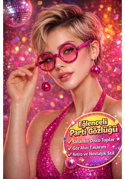 Pembe Disco Toplu Parti Gözlüğü Yetişkin Kostüm Aksesuarı Retro Festival Yılbaşı Kadın Erkek Eğlence