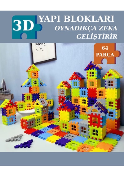 Puzzle City 3d Yapı Ve Tasarım Blokları 64 Parça Eğitici Oyuncak Seti
