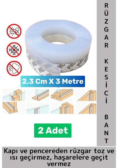 Premium Kapı Altı Pencere Rüzgar Toz Isı Böcek Haşere Önleyen Rüzgar Kesici Bant 3 Metre 2 Adet
