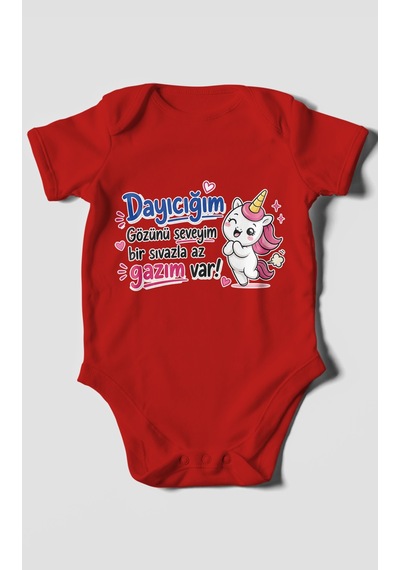 Morivokids Dayıya Özel Kısa Kollu Bebek Body %100 Pamuk Zbn190-kk Kırmızı