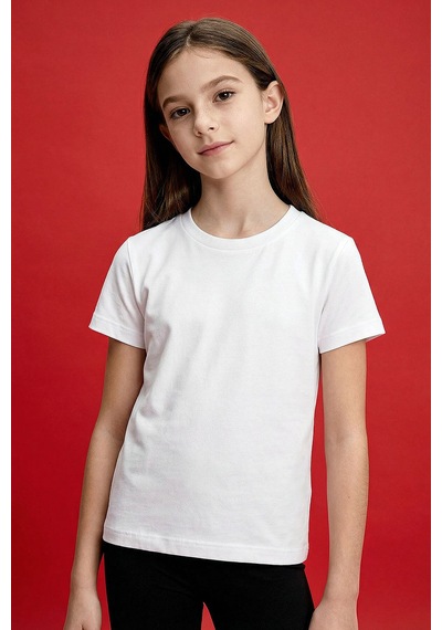 Beyaz O Yaka Standart Fit Basic Unisex Çocuk T-shirt - 11328 Beyaz
