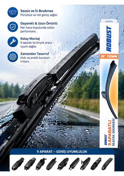 70 Cm 28 700mm Universal Oto Sileceği 9 Aparatlı Sessiz Çalışma İz Bırakmaz Premium Kalite