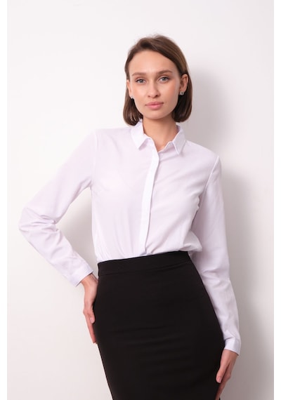 Pera Moda Kadın Basic Gizli Düğme Gömlek Beyaz