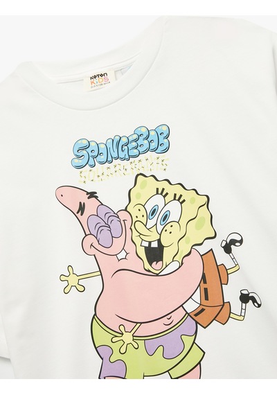 Koton Lisanslı Sponge Bob Baskılı Kısa Kollu Bisiklet Yaka Tişört Ekru 5skg10644ak Ekru