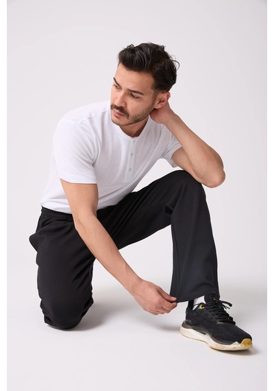 Defys Erkek Beli Lastikli Düz Paça Cepli Regular Fit Pantolon Siyah - 747388787 Siyah
