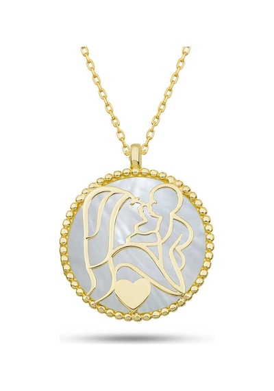 Gümüş Gold Sedef Taşlı Anne Çocuk Sevgisi Kolye Gold