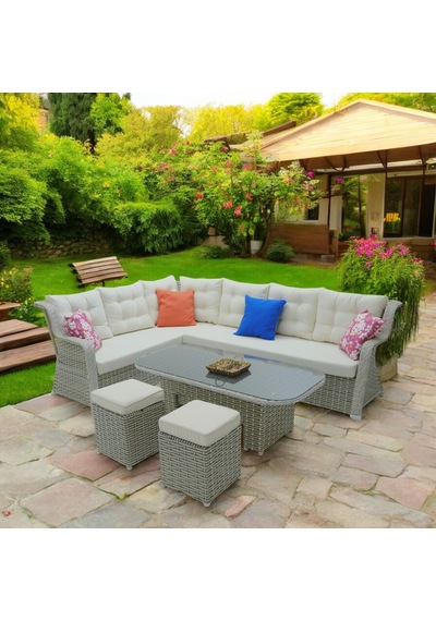 Serena Rehome Rattan İki Puflu L Köşe Takımı 316