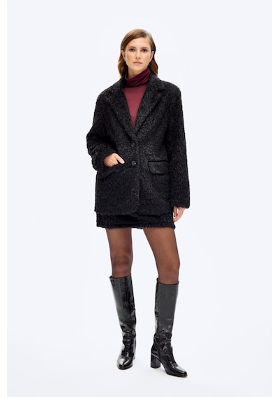 Quzu Tüylü Dokulu Oversize Blazer Ceket Siyah Çok renkli
