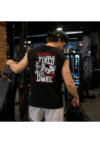 Urbantrendstore Baskılı Premium Sporcu Atleti Gym Tişört %100 Pamuklu Açık Siyah