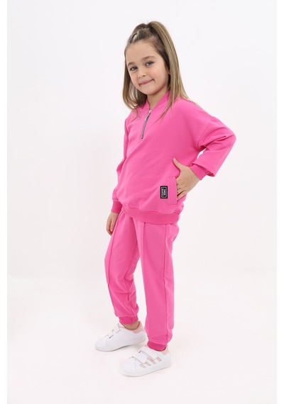 Toontoy Kids Kız Çocuk 2'li Takım Baskılı Kolej Yaka Fermuarlı Cepli Sweatshirt & Beli Paçası Ribanalı Jogger Eşofman Altı - Nervürlü & 2 İplik Fuşya Toontoy Kids Kız Çocuk 2'li Takım Baskılı Kolej Yaka Fermuarlı Cepli Sweatshirt & Beli Paçası Ribanalı Jogger Eşofman Altı - Nervürlü & 2 İplik Fuşya
