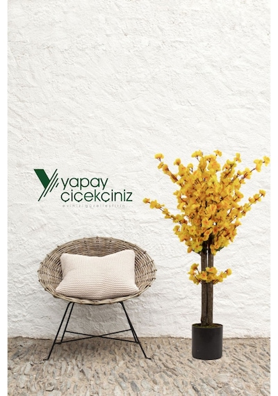 Yapay Çiçekçiniz Gri Saksıda 100 Cm Sarı Bahardalı