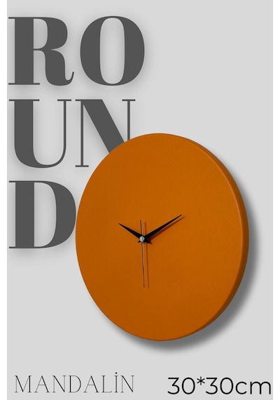 Round Mandalin Model Modern Metal Sıvama Akar Sessiz Mekanizmalı Duvar Saati 30 30cm Turuncu