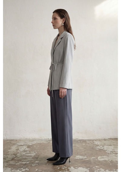 Hiccup My Fashıon Kemerli Krep Blazer Ceket Gri