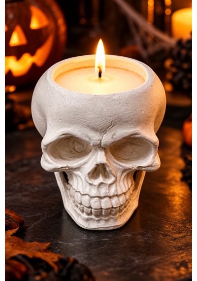 Halloween Kuru Kafa Mumluk Kafatası Mum Standı Cadılar Bayramı Parti Masa Dekorasyonu 8 X 6,5 Cm Diğer