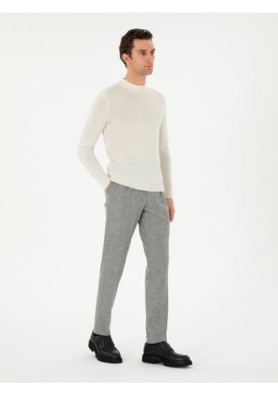 Cacharel Ekru Slim Fit Kaşmir İpek Karışımlı Çeyrek Balıkçı Yaka Triko Kazak Bej
