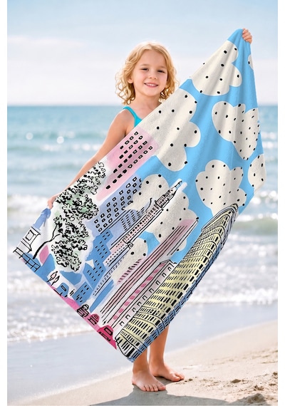 Şehir Manzaralı Bulut Temalı Plaj Havlusu-modern Pastel Skyline Havuz Deniz Hızlı Kuruyan Örtü Havlu Mat Şafak