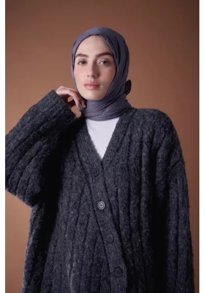 Aminenesil Modakaşmir Bambu Şal Koyu Gri Renk Kurşun