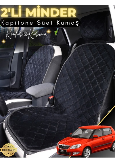 Skoda Fabia 2 Uyumlu 2'li Süet Oto Koltuk Minderi Tam Koruma Hızlı Montaj Su Geçirmez A2 Siyah