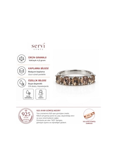 Servi 925 Ayar Gümüş Zultanit Beştaşlı Yüzük-484