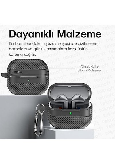 Samsung Galaxy Buds 3 Pro, Buds 3 Ve Buds 3 Fe İle Uyumlu Mat Karbon Fiber Dokulu Darbelere Dayanıklı Premium Silikon Çok Renkli