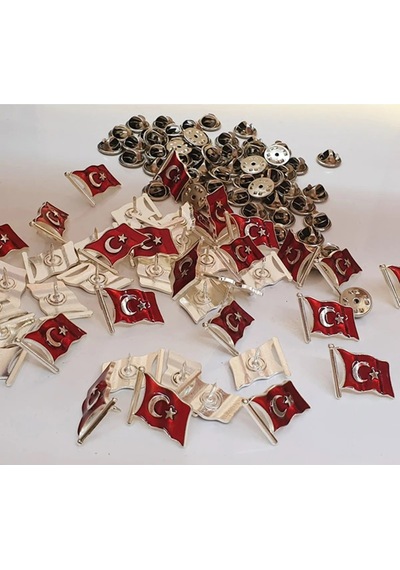 Ay Yıldız Türk Bayrağı Yaka Rozeti Altın Kaplama Zeminli Dalgalı Altın
