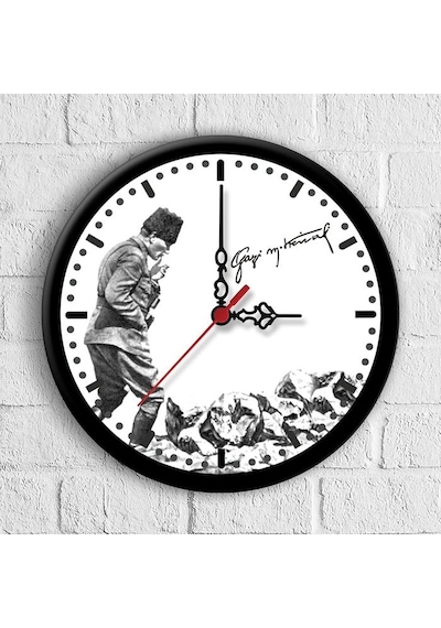 Kişiye Özel Atatürk Tasarımlı Ahşap Duvar Saati 30 Cm. - 4 Çok Renkli