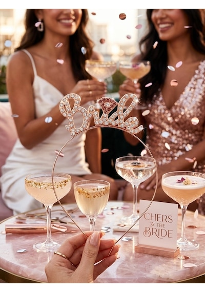 Bride Metal Taşlı Lüks El Yazılı Rosegold Taç Bekarlığa Veda Parti Aksesuarı Diğer