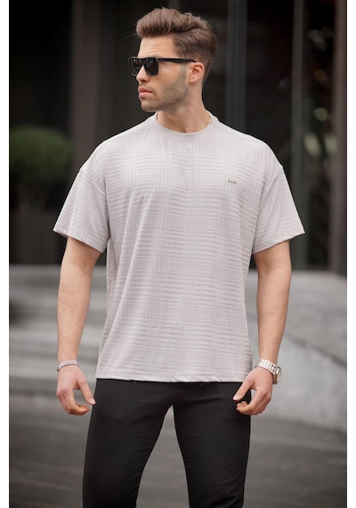 Madmext Boyalı Gri Oversize Bisiklet Yaka Erkek Tişört 6191-boyalı Gri Boyalı Gri