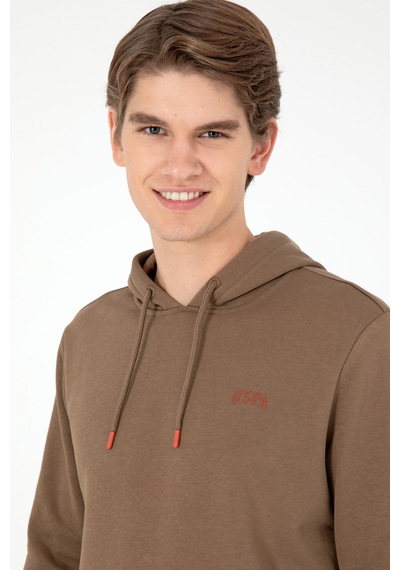 U.S. Polo Assn. Erkek Kapüşonlu Haki Basic Şardonlu Sweatshirt 50295176-VR027